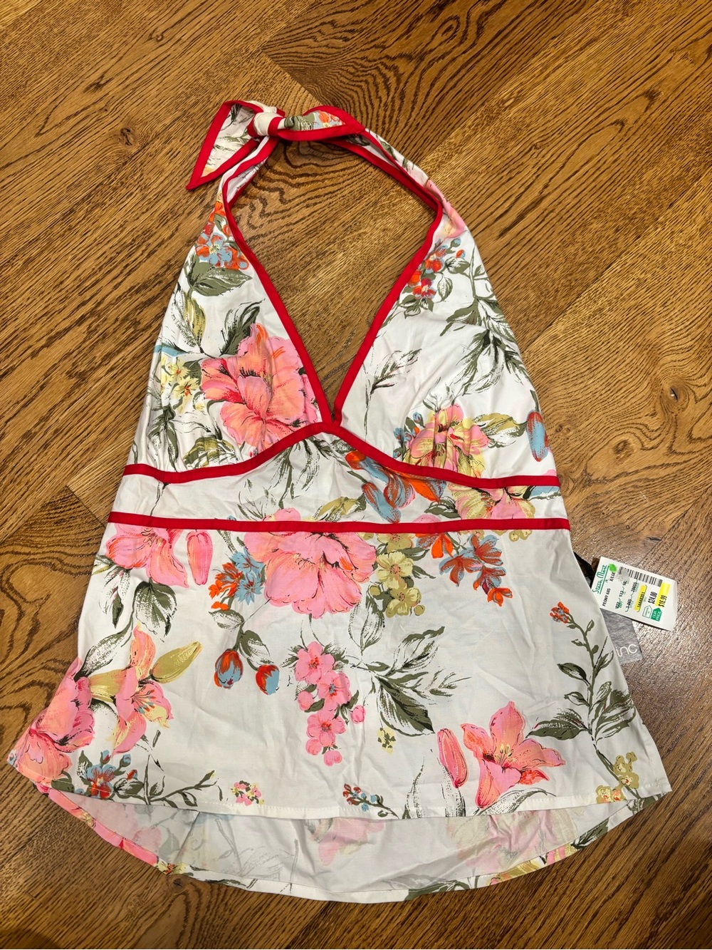 Y2K Zinc Nwt Red And White Headstock Floral Halter Top With Tie Back Size Xl